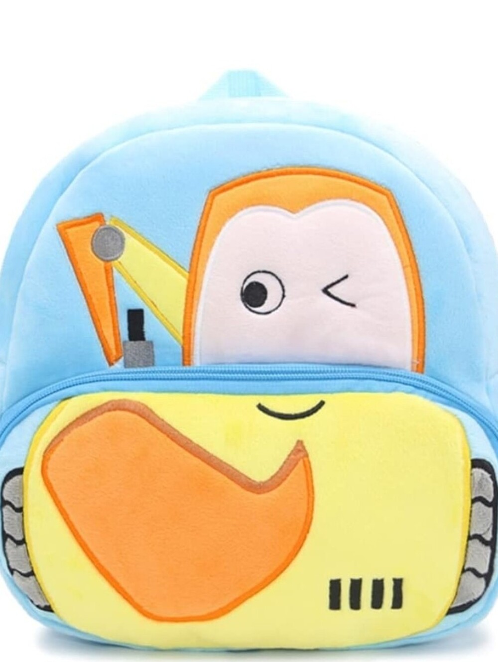 Blue Kids Plush Backpack with Excavator Face